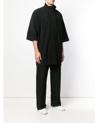 schwarzes Kurzarmhemd von Homme Plissé Issey Miyake