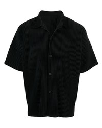 schwarzes Kurzarmhemd von Homme Plissé Issey Miyake
