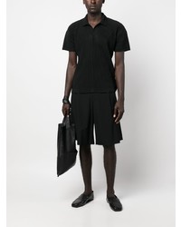 schwarzes Kurzarmhemd von Homme Plissé Issey Miyake