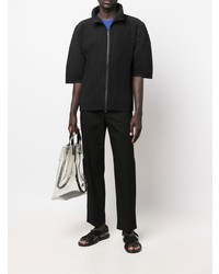 schwarzes Kurzarmhemd von Homme Plissé Issey Miyake