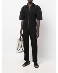 schwarzes Kurzarmhemd von Homme Plissé Issey Miyake