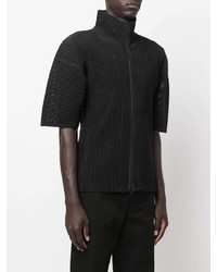 schwarzes Kurzarmhemd von Homme Plissé Issey Miyake