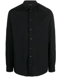 schwarzes Langarmhemd aus Seersucker von Emporio Armani