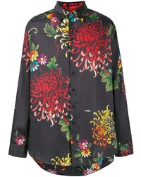 schwarzes Langarmhemd mit Blumenmuster von DSQUARED2