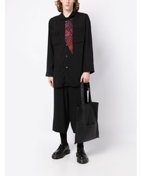 schwarzes Langarmhemd mit Blumenmuster von Yohji Yamamoto