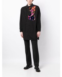 schwarzes Langarmhemd mit Blumenmuster von Yohji Yamamoto