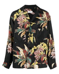 schwarzes Langarmhemd mit Blumenmuster von Lemaire