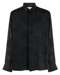 schwarzes Langarmhemd mit Blumenmuster von Saint Laurent