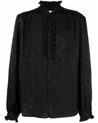 schwarzes Langarmhemd mit Blumenmuster von Saint Laurent