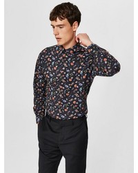 schwarzes Langarmhemd mit Blumenmuster von Selected Homme