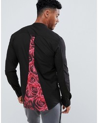schwarzes Langarmhemd mit Blumenmuster von Siksilk
