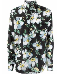 schwarzes Langarmhemd mit Blumenmuster von Tom Ford