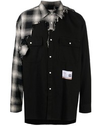 schwarzes Langarmhemd mit Flicken von Maison Mihara Yasuhiro