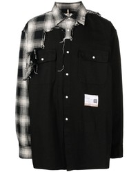 schwarzes Langarmhemd mit Flicken von Maison Mihara Yasuhiro