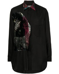 schwarzes Langarmhemd mit Flicken von Yohji Yamamoto