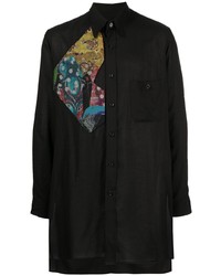 schwarzes Langarmhemd mit Flicken von Yohji Yamamoto