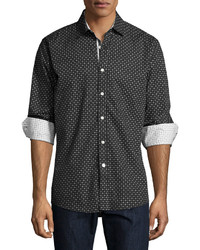 schwarzes Langarmhemd mit geometrischem Muster