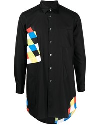 schwarzes Langarmhemd mit geometrischem Muster von Comme Des Garcons Homme Plus