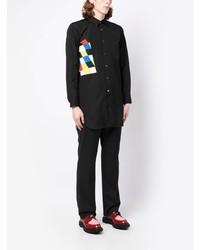 schwarzes Langarmhemd mit geometrischem Muster von Comme Des Garcons Homme Plus