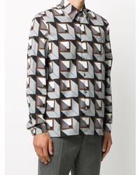 schwarzes Langarmhemd mit geometrischem Muster von Prada