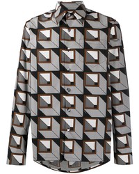 schwarzes Langarmhemd mit geometrischem Muster von Prada