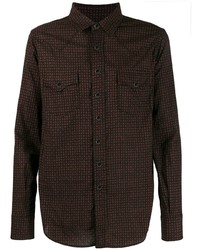 schwarzes Langarmhemd mit geometrischem Muster von Saint Laurent
