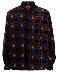 schwarzes Langarmhemd mit geometrischem Muster von TSAU