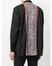 schwarzes Langarmhemd mit Leopardenmuster von Comme Des Garcons Homme Plus