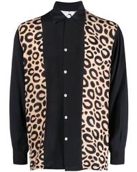 schwarzes Langarmhemd mit Leopardenmuster von Endless Joy