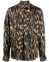 schwarzes Langarmhemd mit Leopardenmuster von John Richmond