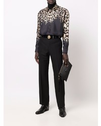 schwarzes Langarmhemd mit Leopardenmuster von Roberto Cavalli