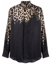 schwarzes Langarmhemd mit Leopardenmuster von Roberto Cavalli