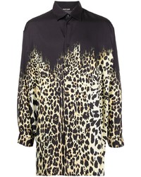 schwarzes Langarmhemd mit Leopardenmuster von Roberto Cavalli