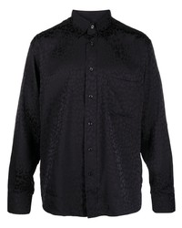 schwarzes Langarmhemd mit Leopardenmuster von Tom Ford