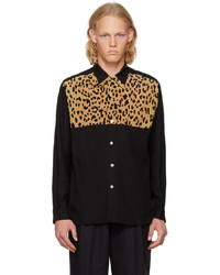 schwarzes Langarmhemd mit Leopardenmuster von Wacko Maria