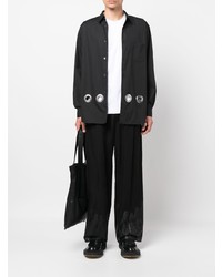 schwarzes Langarmhemd mit Lochstickerei von Comme Des Garcons SHIRT