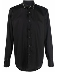 schwarzes Langarmhemd mit Lochstickerei von John Richmond