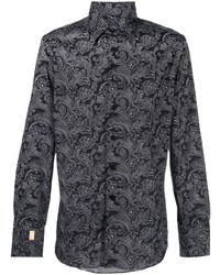 schwarzes Langarmhemd mit Paisley-Muster von Billionaire