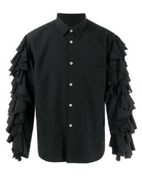 schwarzes Langarmhemd mit Rüschen von Comme Des Garcons Homme Plus