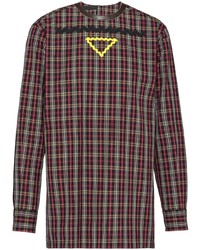 schwarzes Langarmhemd mit Schottenmuster von Prada