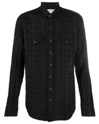schwarzes Langarmhemd mit Schottenmuster von Saint Laurent
