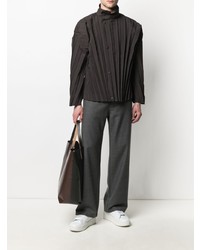 schwarzes Langarmhemd von Homme Plissé Issey Miyake