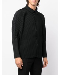 schwarzes Langarmhemd von Homme Plissé Issey Miyake