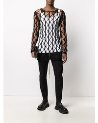 schwarzes Langarmshirt aus Netzstoff von Rick Owens