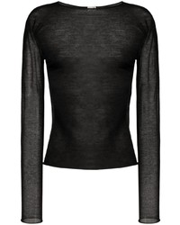schwarzes Langarmshirt aus Netzstoff von Saint Laurent