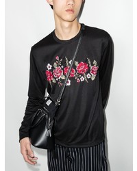 schwarzes Langarmshirt mit Blumenmuster von Comme Des Garcons Homme Plus