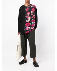 schwarzes Langarmshirt mit Blumenmuster von Yohji Yamamoto