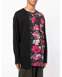 schwarzes Langarmshirt mit Blumenmuster von Yohji Yamamoto