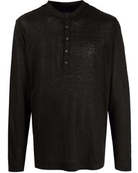 schwarzes Langarmshirt mit einer Knopfleiste von 120% Lino