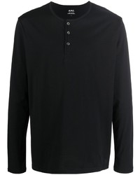 schwarzes Langarmshirt mit einer Knopfleiste von A.P.C.